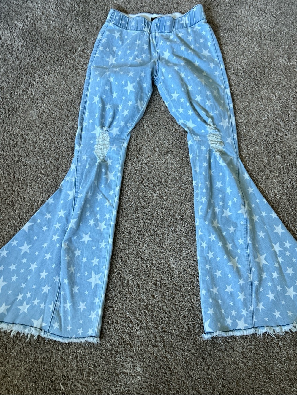 L&B Lucky & Blessed Light Wash Star Print Flare/Bell Bottom Jeans Medium